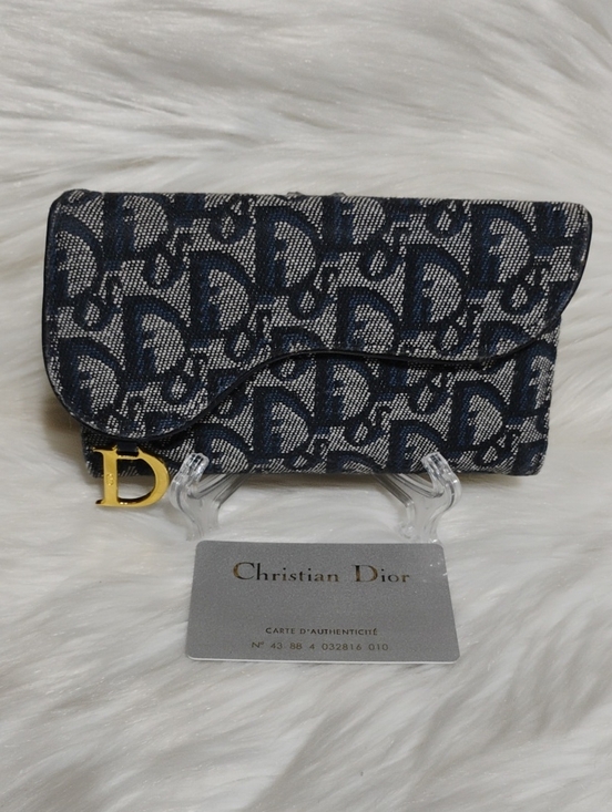 Dior Handbags - Christian Dior Navy Monogram Canvas Saddle Wallet W/Card